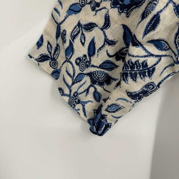 Rachel Zoe Size 1X Women’s 100% Linen Cream Blue Floral Popover Tunic Blouse - Picture 5 of 9